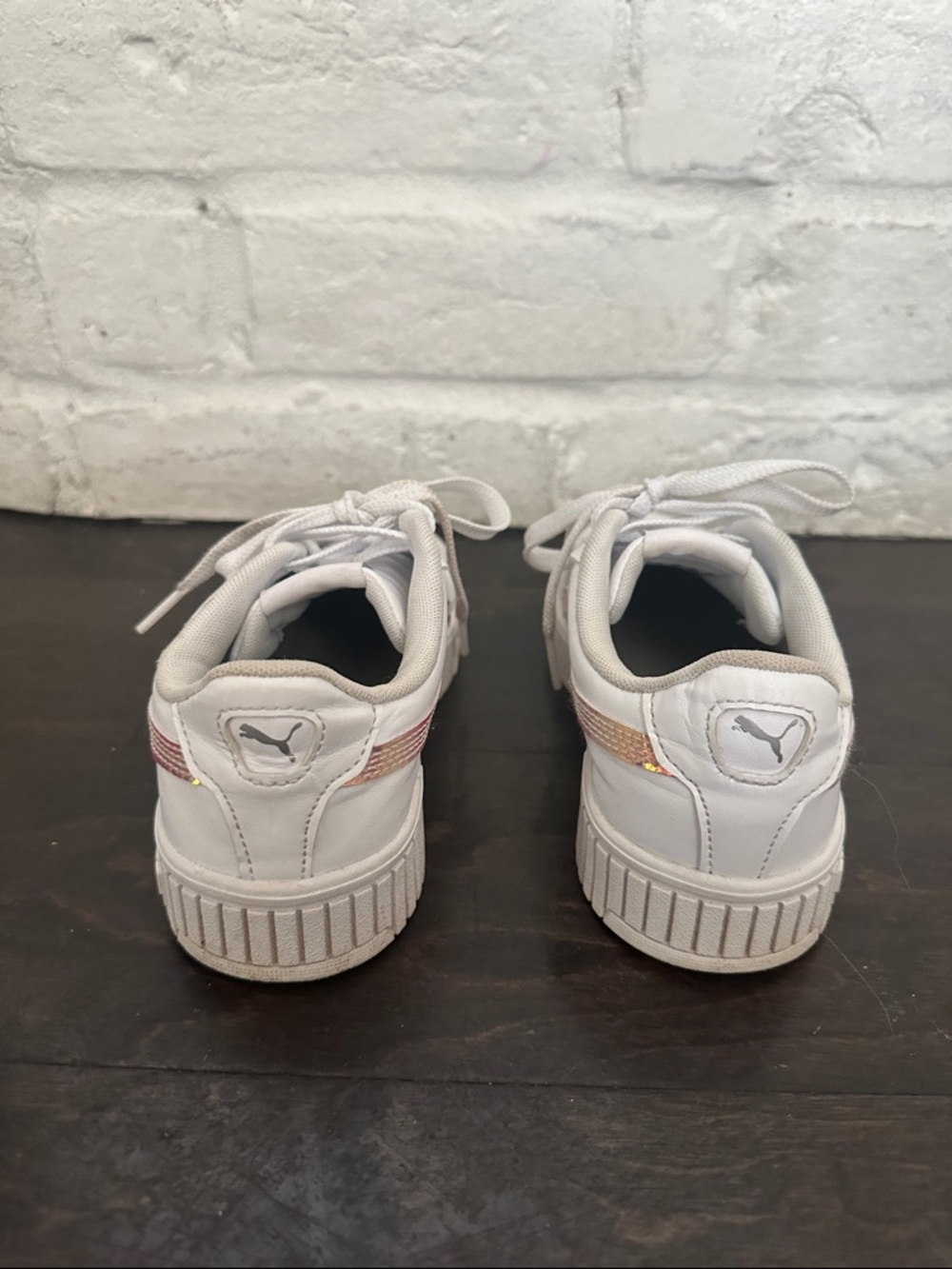 Puma Kids White Sneakers with Iridescent Pink-Gold Formstrip - Picture 3 of 8